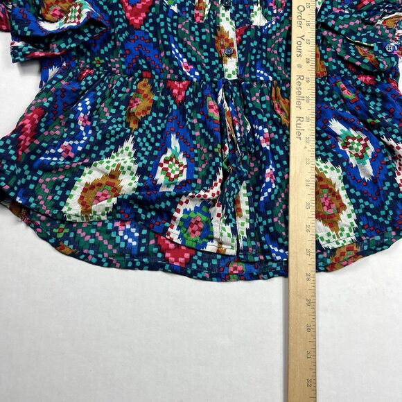 Maeve Anthropologie Topoxte Ikat Tunic Peplum 3/4 Sleeve Boho Vibrant Top 6 FLAW - Picture 6 of 12